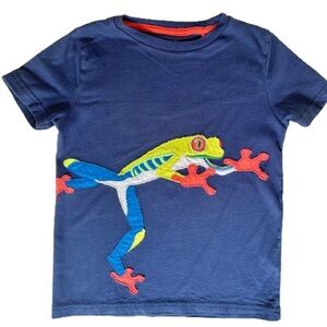 Mini Boden Boys 6-7 Y, Appliqué Logo, Navy & Orange, Frog T-Shirt